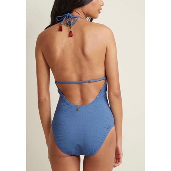 Nanette Lepore Denim Blue Dazed Seductress Embroidered One-piece Bathing Suit - Picture 2 of 10